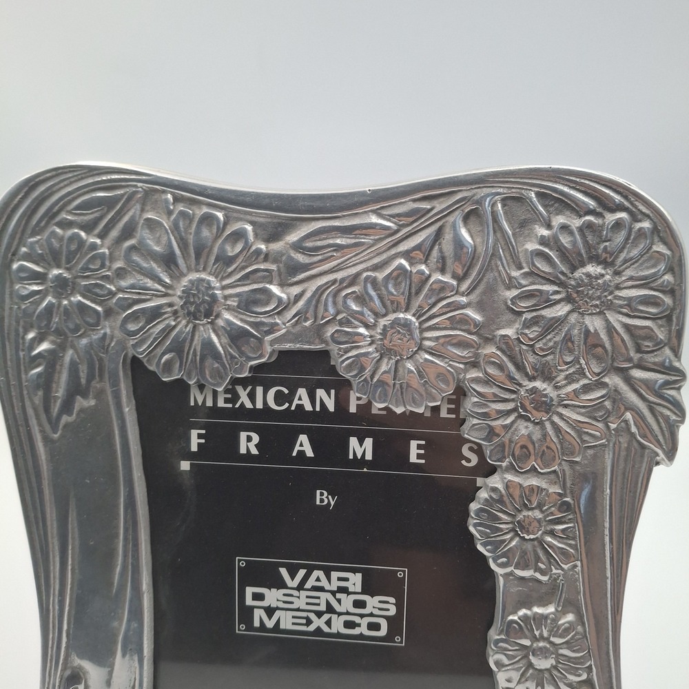 Vari Diseños Mexican Pewter Picture Frame 9.5" x 7.5" Easel‎ Back Daisy Floral - Picture 5 of 16